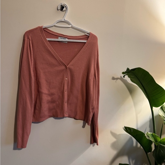 Old Navy Women's Ribbed V-Neck Cardigan - Coral - Picture 1 of 2